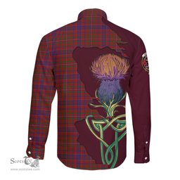 Scottish MacLeod Red Clan Tartan Crest with Thistle and Scotland Map Tartan Long Sleeve Shirt Scottish Plaid Tartan Plaid - ScotsTee - scotstee.com