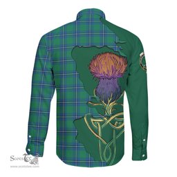 Scottish Irvine Ancient Clan Tartan Crest with Thistle and Scotland Map Tartan Long Sleeve Shirt Scottish Plaid Tartan Plaid - ScotsTee - scotstee.com