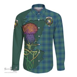 Scottish Oliphant Ancient Clan Tartan Crest with Thistle and Scotland Map Tartan Long Sleeve Shirt Scottish Plaid Tartan Plaid - ScotsTee - scotstee.com