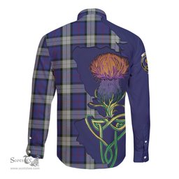 Scottish Sinclair Dress Clan Tartan Crest with Thistle and Scotland Map Tartan Long Sleeve Shirt Scottish Plaid Tartan Plaid - ScotsTee - scotstee.com