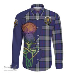 Scottish Sinclair Dress Clan Tartan Crest with Thistle and Scotland Map Tartan Long Sleeve Shirt Scottish Plaid Tartan Plaid - ScotsTee - scotstee.com