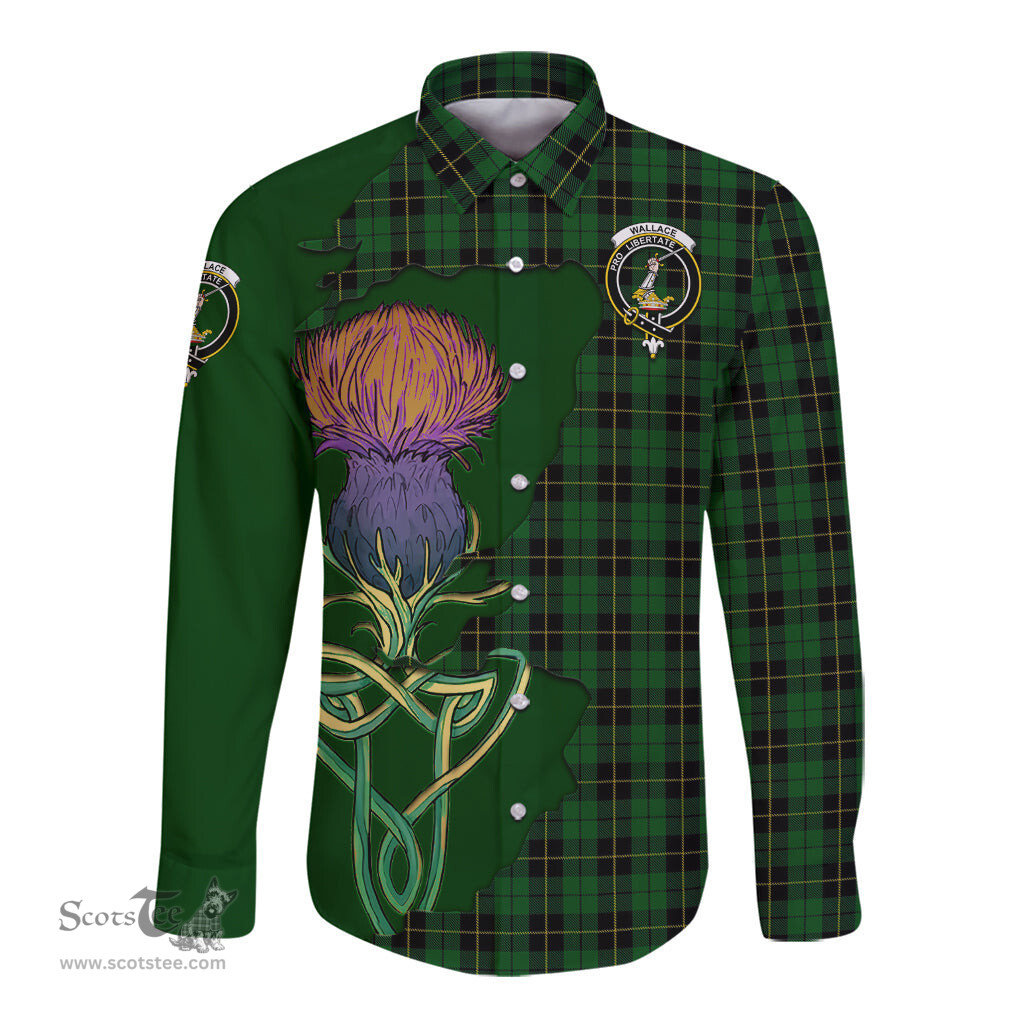 Scottish Wallace Hunting Clan Tartan Crest with Thistle and Scotland Map Tartan Long Sleeve Shirt Scottish Plaid Tartan Plaid - ScotsTee - scotstee.com