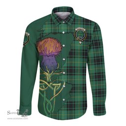 Scottish MacArthur Ancient Clan Tartan Crest with Thistle and Scotland Map Tartan Long Sleeve Shirt Scottish Plaid Tartan Plaid - ScotsTee - scotstee.com