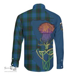 Scottish Murray of Elibank Clan Tartan Crest with Thistle and Scotland Map Tartan Long Sleeve Shirt Scottish Plaid Tartan Plaid - ScotsTee - scotstee.com