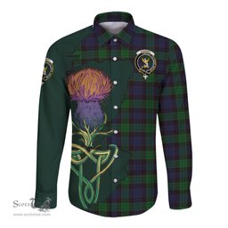 Scottish Stewart Old Clan Tartan Crest with Thistle and Scotland Map Tartan Long Sleeve Shirt Scottish Plaid Tartan Plaid - ScotsTee - scotstee.com