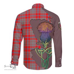 Scottish Moubray Clan Tartan Crest with Thistle and Scotland Map Tartan Long Sleeve Shirt Scottish Plaid Tartan Plaid - ScotsTee - scotstee.com