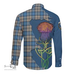 Scottish Napier Ancient Clan Tartan Crest with Thistle and Scotland Map Tartan Long Sleeve Shirt Scottish Plaid Tartan Plaid - ScotsTee - scotstee.com