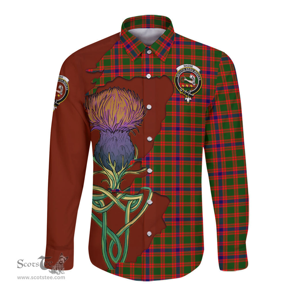 Scottish Skene Modern Clan Tartan Crest with Thistle and Scotland Map Tartan Long Sleeve Shirt Scottish Plaid Tartan Plaid - ScotsTee - scotstee.com
