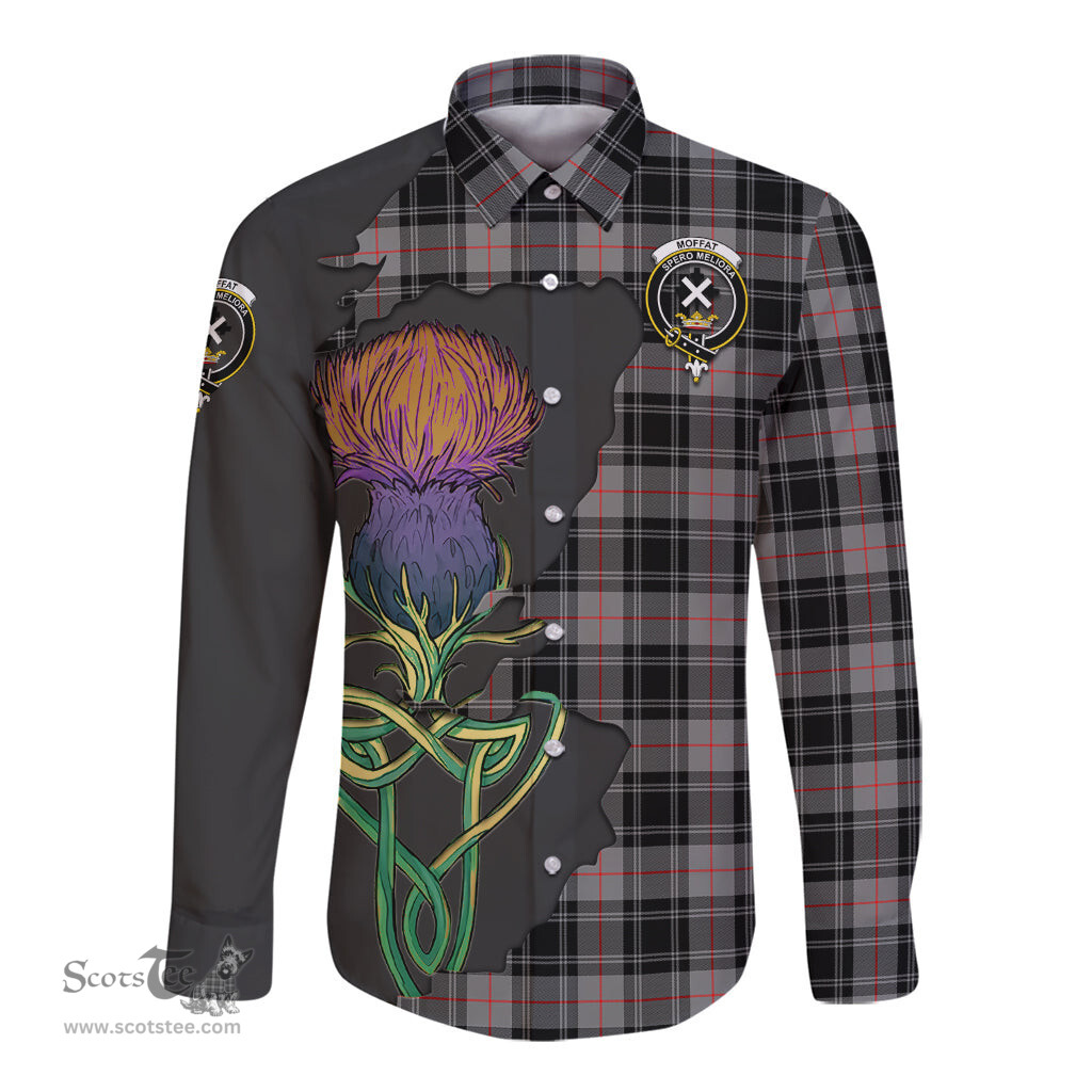Scottish Moffat Modern Clan Tartan Crest with Thistle and Scotland Map Tartan Long Sleeve Shirt Scottish Plaid Tartan Plaid - ScotsTee - scotstee.com