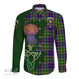 Scottish Whitefoord Modern Clan Tartan Crest with Thistle and Scotland Map Tartan Long Sleeve Shirt Scottish Plaid Tartan Plaid - ScotsTee - scotstee.com