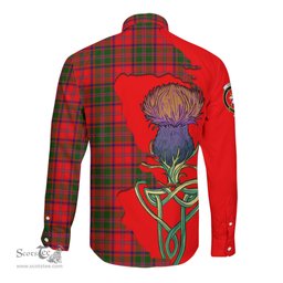 Scottish Stewart of Appin Modern Clan Tartan Crest with Thistle and Scotland Map Tartan Long Sleeve Shirt Scottish Plaid Tartan Plaid - ScotsTee - scotstee.com