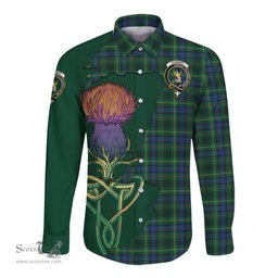 Scottish Stewart Hunting Modern Clan Tartan Crest with Thistle and Scotland Map Tartan Long Sleeve Shirt Scottish Plaid Tartan Plaid - ScotsTee - scotstee.com
