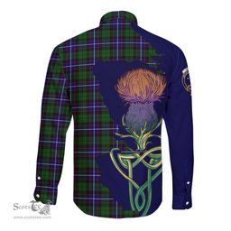 Scottish Russell Modern Clan Tartan Crest with Thistle and Scotland Map Tartan Long Sleeve Shirt Scottish Plaid Tartan Plaid - ScotsTee - scotstee.com