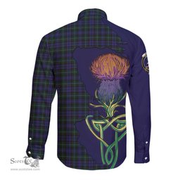 Scottish Sempill Clan Tartan Crest with Thistle and Scotland Map Tartan Long Sleeve Shirt Scottish Plaid Tartan Plaid - ScotsTee - scotstee.com