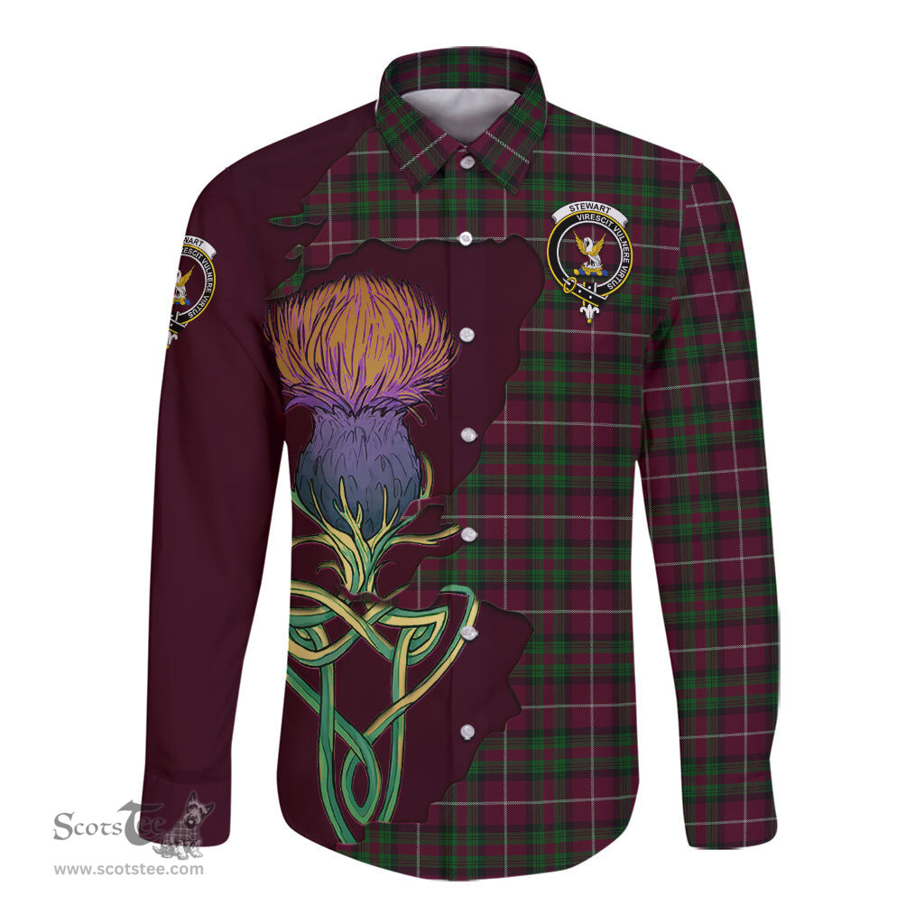 Scottish Stewart of Bute Hunting Clan Tartan Crest with Thistle and Scotland Map Tartan Long Sleeve Shirt Scottish Plaid Tartan Plaid - ScotsTee - scotstee.com