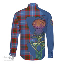 Scottish Pentland Clan Tartan Crest with Thistle and Scotland Map Tartan Long Sleeve Shirt Scottish Plaid Tartan Plaid - ScotsTee - scotstee.com
