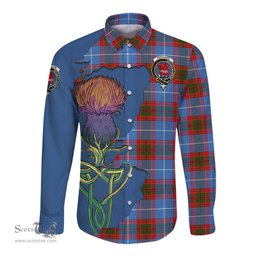Scottish Pentland Clan Tartan Crest with Thistle and Scotland Map Tartan Long Sleeve Shirt Scottish Plaid Tartan Plaid - ScotsTee - scotstee.com