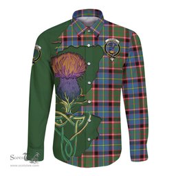 Scottish Stirling Bannockburn Clan Tartan Crest with Thistle and Scotland Map Tartan Long Sleeve Shirt Scottish Plaid Tartan Plaid - ScotsTee - scotstee.com