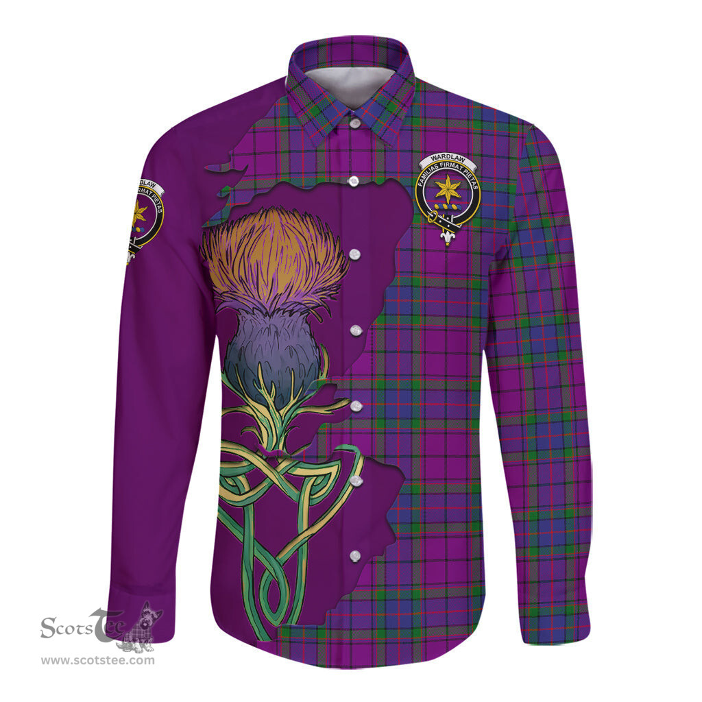 Scottish Wardlaw Modern Clan Tartan Crest with Thistle and Scotland Map Tartan Long Sleeve Shirt Scottish Plaid Tartan Plaid - ScotsTee - scotstee.com