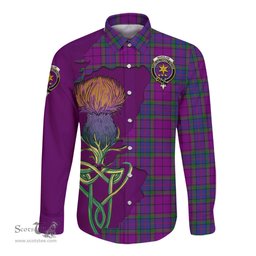 Scottish Wardlaw Modern Clan Tartan Crest with Thistle and Scotland Map Tartan Long Sleeve Shirt Scottish Plaid Tartan Plaid - ScotsTee - scotstee.com