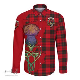 Scottish Wallace Weathered Clan Tartan Crest with Thistle and Scotland Map Tartan Long Sleeve Shirt Scottish Plaid Tartan Plaid - ScotsTee - scotstee.com