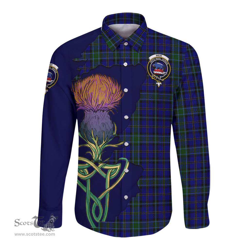 Scottish Weir Clan Tartan Crest with Thistle and Scotland Map Tartan Long Sleeve Shirt Scottish Plaid Tartan Plaid - ScotsTee - scotstee.com