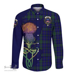 Scottish Weir Clan Tartan Crest with Thistle and Scotland Map Tartan Long Sleeve Shirt Scottish Plaid Tartan Plaid - ScotsTee - scotstee.com