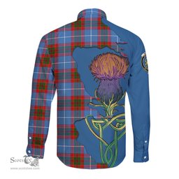Scottish Newton Clan Tartan Crest with Thistle and Scotland Map Tartan Long Sleeve Shirt Scottish Plaid Tartan Plaid - ScotsTee - scotstee.com