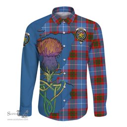 Scottish Newton Clan Tartan Crest with Thistle and Scotland Map Tartan Long Sleeve Shirt Scottish Plaid Tartan Plaid - ScotsTee - scotstee.com