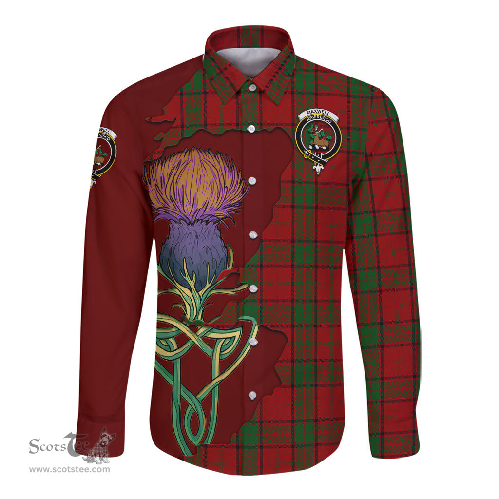 Scottish Maxwell Clan Tartan Crest with Thistle and Scotland Map Tartan Long Sleeve Shirt Scottish Plaid Tartan Plaid - ScotsTee - scotstee.com