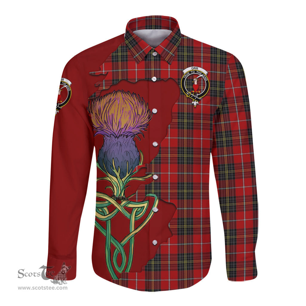 Scottish Orr Clan Tartan Crest with Thistle and Scotland Map Tartan Long Sleeve Shirt Scottish Plaid Tartan Plaid - ScotsTee - scotstee.com