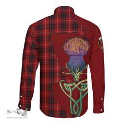 Scottish Munro Black and Red Clan Tartan Crest with Thistle and Scotland Map Tartan Long Sleeve Shirt Scottish Plaid Tartan Plaid - ScotsTee - scotstee.com