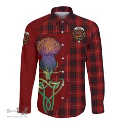 Scottish Munro Black and Red Clan Tartan Crest with Thistle and Scotland Map Tartan Long Sleeve Shirt Scottish Plaid Tartan Plaid - ScotsTee - scotstee.com