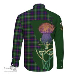 Scottish Sutherland Modern Clan Tartan Crest with Thistle and Scotland Map Tartan Long Sleeve Shirt Scottish Plaid Tartan Plaid - ScotsTee - scotstee.com