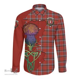 Scottish Robertson Weathered Clan Tartan Crest with Thistle and Scotland Map Tartan Long Sleeve Shirt Scottish Plaid Tartan Plaid - ScotsTee - scotstee.com