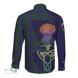 Scottish Strachan Clan Tartan Crest with Thistle and Scotland Map Tartan Long Sleeve Shirt Scottish Plaid Tartan Plaid - ScotsTee - scotstee.com