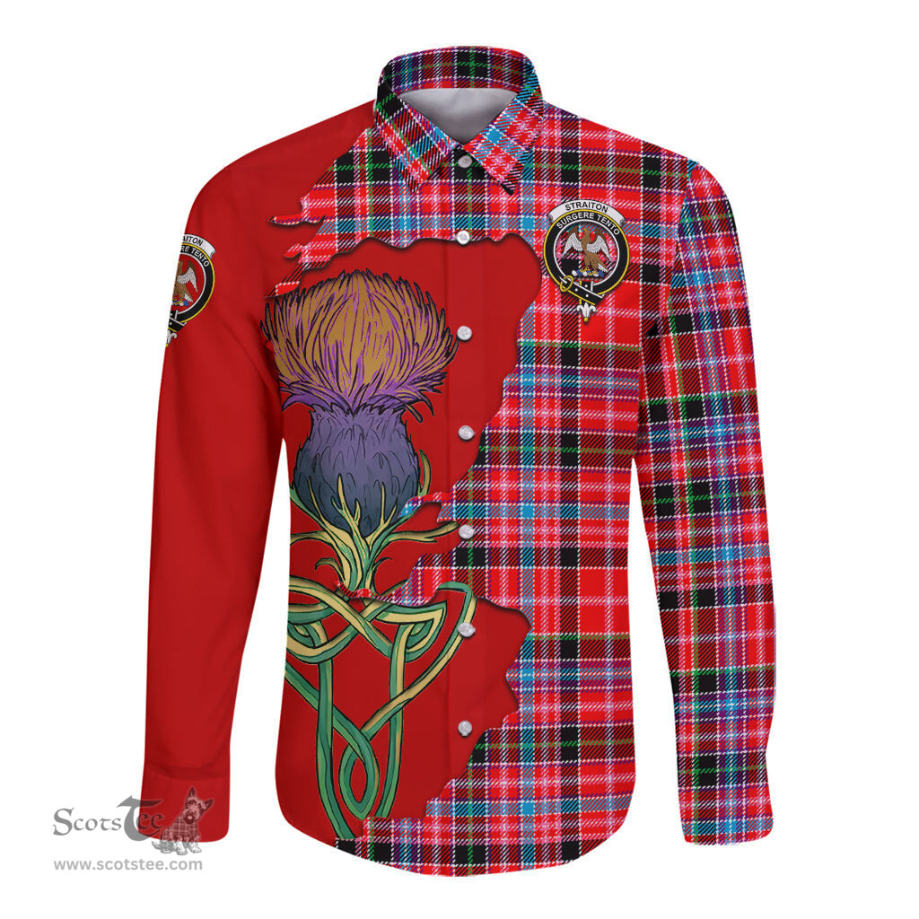 Scottish Straiton Clan Tartan Crest with Thistle and Scotland Map Tartan Long Sleeve Shirt Scottish Plaid Tartan Plaid - ScotsTee - scotstee.com