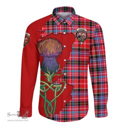 Scottish Straiton Clan Tartan Crest with Thistle and Scotland Map Tartan Long Sleeve Shirt Scottish Plaid Tartan Plaid - ScotsTee - scotstee.com