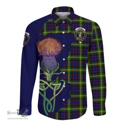 Scottish Watson Modern Clan Tartan Crest with Thistle and Scotland Map Tartan Long Sleeve Shirt Scottish Plaid Tartan Plaid - ScotsTee - scotstee.com