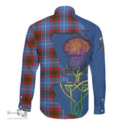 Scottish Skirving Clan Tartan Crest with Thistle and Scotland Map Tartan Long Sleeve Shirt Scottish Plaid Tartan Plaid - ScotsTee - scotstee.com
