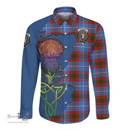Scottish Skirving Clan Tartan Crest with Thistle and Scotland Map Tartan Long Sleeve Shirt Scottish Plaid Tartan Plaid - ScotsTee - scotstee.com