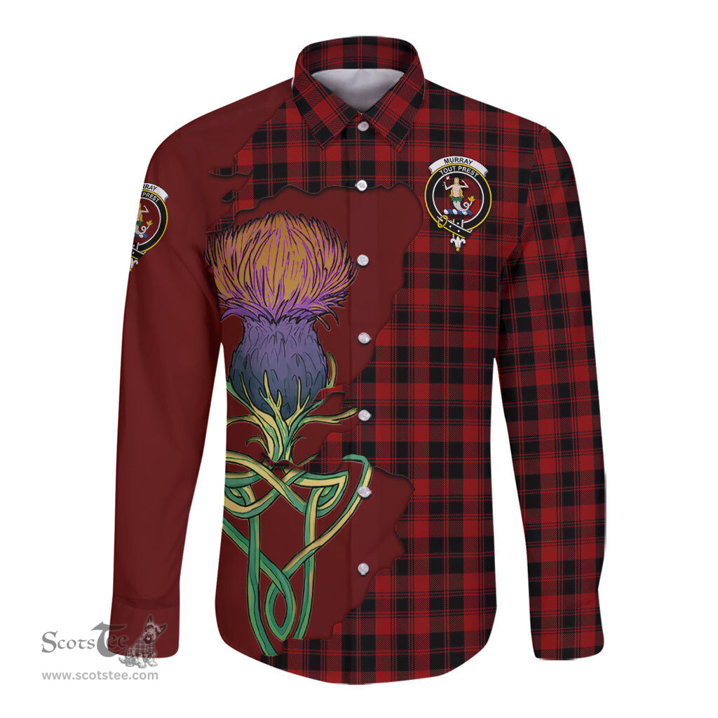 Scottish Murray of Ochtertyre Clan Tartan Crest with Thistle and Scotland Map Tartan Long Sleeve Shirt Scottish Plaid Tartan Plaid - ScotsTee - scotstee.com