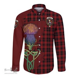 Scottish Murray of Ochtertyre Clan Tartan Crest with Thistle and Scotland Map Tartan Long Sleeve Shirt Scottish Plaid Tartan Plaid - ScotsTee - scotstee.com