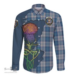 Scottish Menzies Dress Blue and White Clan Tartan Crest with Thistle and Scotland Map Tartan Long Sleeve Shirt Scottish Plaid Tartan Plaid - ScotsTee - scotstee.com