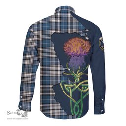 Scottish Napier Modern Clan Tartan Crest with Thistle and Scotland Map Tartan Long Sleeve Shirt Scottish Plaid Tartan Plaid - ScotsTee - scotstee.com