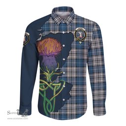 Scottish Napier Modern Clan Tartan Crest with Thistle and Scotland Map Tartan Long Sleeve Shirt Scottish Plaid Tartan Plaid - ScotsTee - scotstee.com