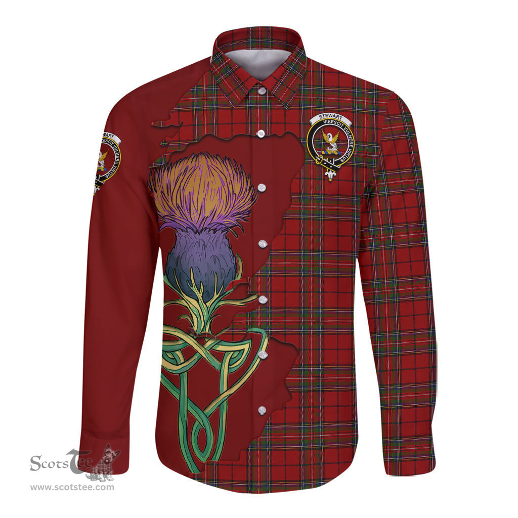 Scottish Stewart of Galloway Clan Tartan Crest with Thistle and Scotland Map Tartan Long Sleeve Shirt Scottish Plaid Tartan Plaid - ScotsTee - scotstee.com