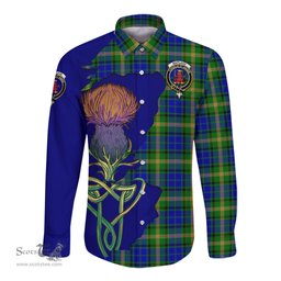 Scottish Maitland Clan Tartan Crest with Thistle and Scotland Map Tartan Long Sleeve Shirt Scottish Plaid Tartan Plaid - ScotsTee - scotstee.com