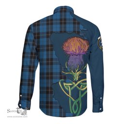 Scottish Ramsay Blue Hunting Clan Tartan Crest with Thistle and Scotland Map Tartan Long Sleeve Shirt Scottish Plaid Tartan Plaid - ScotsTee - scotstee.com