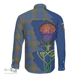 Scottish Stewart of Appin Hunting Ancient Clan Tartan Crest with Thistle and Scotland Map Tartan Long Sleeve Shirt Scottish Plaid Tartan Plaid - ScotsTee - scotstee.com